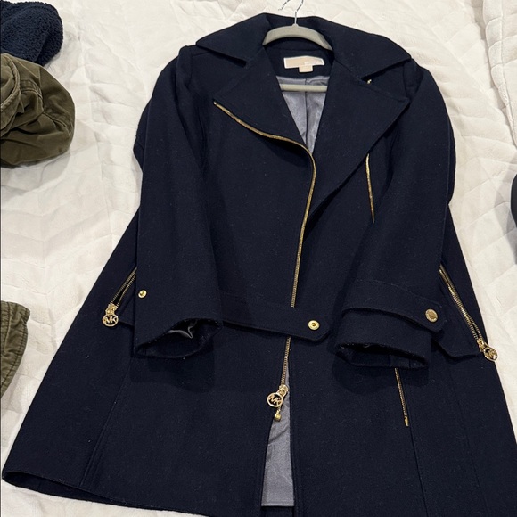 Michael Kors Navy Trench Coat with Gold Accents - Picture 3 of 4